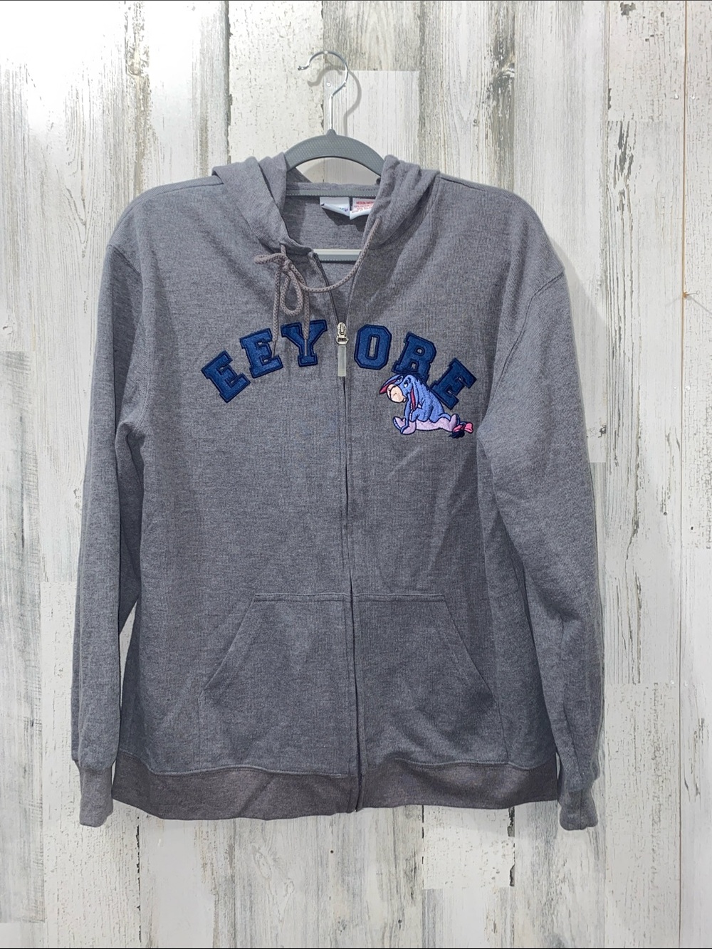 0618 Disney Gray Eeyore Zip Hoodie with Blue Lettering